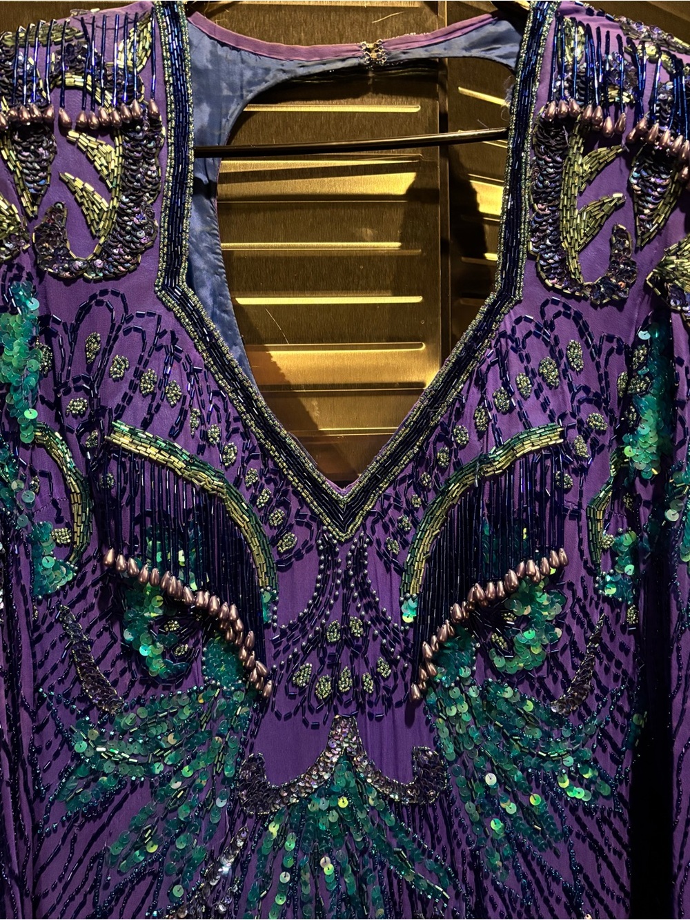 Sequin Embellished Purple & Teal Long Sleeve Dress - Picture 3 of 5